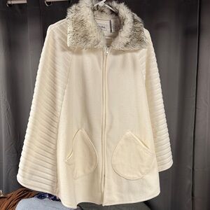 Michael Kors Cream Cape with Faux Fur Collar